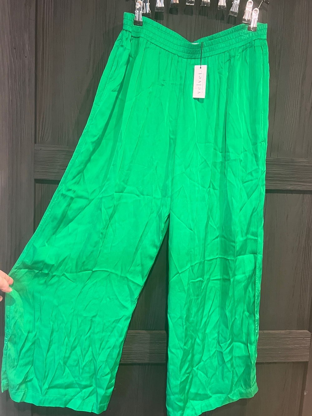 Velvet, NWT, Green Satin Wide-Leg Pants, XL